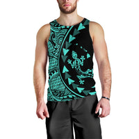 Hawaiian Map Gecko Tattoo Kakau Polynesian Tank Top Turquoise AH Black - Polynesian Pride