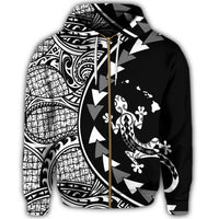 Hawaiian Map Gecko Tattoo Kakau Polynesian Zip Hoodie White - Polynesian Pride