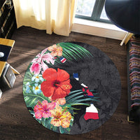Hawaiian Map Hawaii Flag Hibiscus Polynesian Round Carpet AH - Polynesian Pride