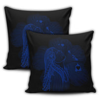 Hawaiian Map Heart Hula Girl Hibiscus Blue Polynesian Pillow Covers - AH - Polynesian Pride