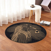 Hawaiian Map Heart Hula Girl Hibiscus Gold Polynesian Round Carpet - AH - Polynesian Pride