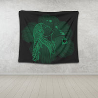 Hawaiian Map Heart Hula Girl Hibiscus Green Polynesian Tapestry - AH - Polynesian Pride