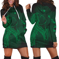 Hawaiian Map Heart Hula Girl Hibiscus Green Polynesian Hoodie Dress - AH Black - Polynesian Pride