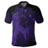 Hawaiian Map Heart Hula Girl Hibiscus Purple Polynesian Polo Shirt - Polynesian Pride