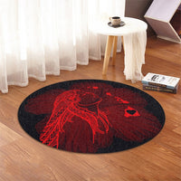 Hawaiian Map Heart Hula Girl Hibiscus Red Polynesian Round Carpet - AH - Polynesian Pride