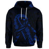 Custom Hawaiian Map Heart Ribbon Cancer Hibiscus Blue Polynesian Hoodie - Polynesian Pride
