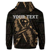 Custom Hawaiian Map Heart Ribbon Cancer Hibiscus Gold Polynesian Hoodie - Polynesian Pride
