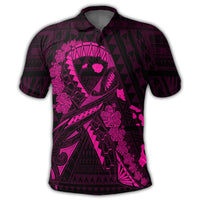 Hawaiian Map Heart Ribbon Cancer Hibiscus Pink Polynesian Polo Shirt - Polynesian Pride