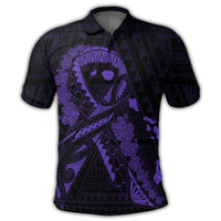 Hawaiian Map Heart Ribbon Cancer Hibiscus Purple Polynesian Polo Shirt - Polynesian Pride