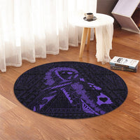 Hawaiian Map Heart Ribbon Cancer Hibiscus Purple Polynesian Round Carpet - AH - Polynesian Pride