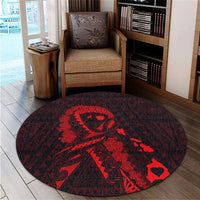 Hawaiian Map Heart Ribbon Cancer Hibiscus Red Polynesian Round Carpet - AH - Polynesian Pride