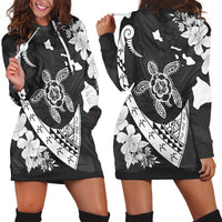 Hawaiian Map Hibiscus Turtle Fish Hook Polynesian Hoodie Dress - AH Black - Polynesian Pride