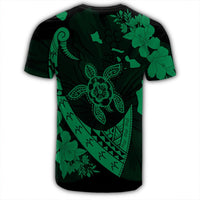 Hawaiian Map Hibiscus Turtle Fish Hook Polynesian T Shirt Green - Polynesian Pride