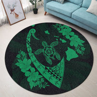 Hawaiian Map Hibiscus Turtle Fish Hook Polynesian Round Carpet Green - AH - Polynesian Pride