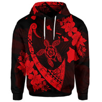 Custom Hawaiian Map Hibiscus Turtle Fish Hook Polynesian Hoodie Red - Polynesian Pride