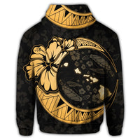 Hawaiian Map Hibiscus Turtle Polynesian Moon Zip Hoodie Gold - Polynesian Pride
