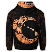 Hawaiian Map Hibiscus Turtle Polynesian Moon Zip Hoodie Orange - Polynesian Pride