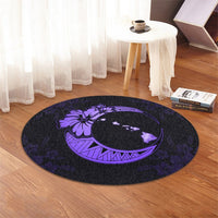 Hawaiian Map Hibiscus Turtle Polynesian Moon Round Carpet Purple - AH - Polynesian Pride