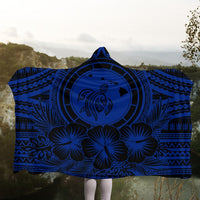 Hawaiian Map Honu Hibiscus Tropic Blue Polynesian Hooded Blanket - AH - Polynesian Pride