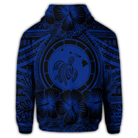 Hawaiian Map Honu Hibiscus Tropic Blue Polynesian Hoodie - Polynesian Pride