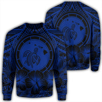 Hawaiian Map Honu Hibiscus Tropic Blue Polynesian Sweatshirt - AH Unisex Black - Polynesian Pride