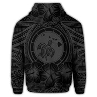 Hawaiian Map Honu Hibiscus Tropic Gray Polynesian Zip Hoodie - Polynesian Pride
