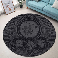Hawaiian Map Honu Hibiscus Tropic Gray Polynesian Round Carpet - AH - Polynesian Pride