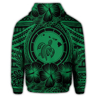 Hawaiian Map Honu Hibiscus Tropic Green Polynesian Zip Hoodie - Polynesian Pride
