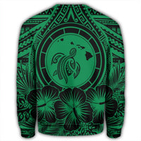 Hawaiian Map Honu Hibiscus Tropic Green Polynesian Sweatshirt - AH - Polynesian Pride