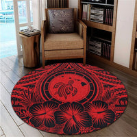 Hawaiian Map Honu Hibiscus Tropic Red Polynesian Round Carpet - AH - Polynesian Pride