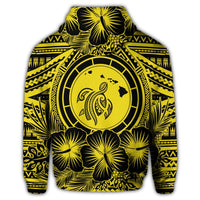 Hawaiian Map Honu Hibiscus Tropic Yellow Polynesian Hoodie - Polynesian Pride