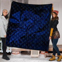 Hawaiian Map Hula Girl Hibiscus Kanaka Polynesian Premium Quilts - Blue - AH - Polynesian Pride