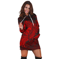 Hawaiian Map Hula Girl Hibiscus Kanaka Polynesian Hoodie Dress - Red - AH - Polynesian Pride