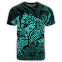 Hawaiian Map Hula Girl Hibiscus Kanaka Polynesian T Shirt Turquoise - Polynesian Pride