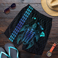 Hawaiian Map Kakau Turtle Polynesian Men's Shorts - Blue - AH Art - Polynesian Pride
