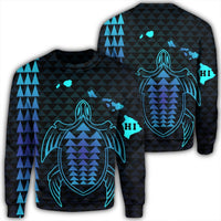 Hawaiian Map Kakau Turtle Polynesian Sweatshirt - Blue - AH Unisex Black - Polynesian Pride
