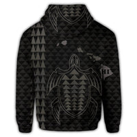 Hawaiian Map Kakau Turtle Polynesian Zip Hoodie Gray - Polynesian Pride