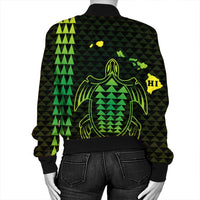 Hawaiian Map Kakau Turtle Polynesian Bomber Jacket - Green - AH - Polynesian Pride