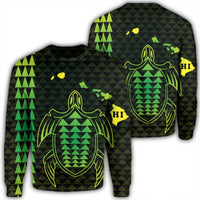 Hawaiian Map Kakau Turtle Polynesian Sweatshirt - Green - AH Unisex Black - Polynesian Pride