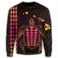 Hawaiian Map Kakau Turtle Polynesian Sweatshirt - Orange - AH - Polynesian Pride