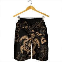 Hawaiian Map Kanaka Hibiscus Turtle Gold Polynesian Men's Shorts - AH - Polynesian Pride