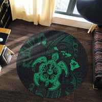 Hawaiian Map Kanaka Hibiscus Turtle Green Polynesian Round Carpet - AH - Polynesian Pride