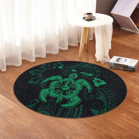 Hawaiian Map Kanaka Hibiscus Turtle Green Polynesian Round Carpet - AH - Polynesian Pride
