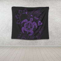Hawaiian Map Kanaka Hibiscus Turtle Purple Polynesian Tapestry - AH - Polynesian Pride