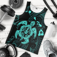 Hawaiian Map Kanaka Hibiscus Turtle Turquoise Polynesian Tank Top - AH - Polynesian Pride