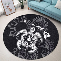Hawaiian Map Kanaka Hibiscus Turtle White Polynesian Round Carpet - AH - Polynesian Pride