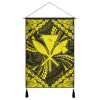 Hawaiian Map Kanaka Hibiscus Yellow Polynesian Hanging Poster - AH Hanging Poster Cotton And Linen - Polynesian Pride