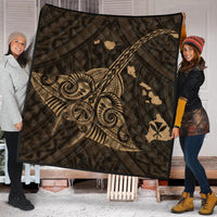 Hawaiian Map Kanaka Manta Ray Polynesian Premium Quilts Gold - AH - Polynesian Pride