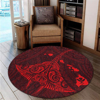 Hawaiian Map Kanaka Manta Ray Polynesian Round Carpet Red - AH - Polynesian Pride