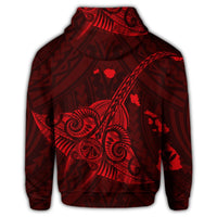 Hawaiian Map Kanaka Manta Ray Polynesian Zip Hoodie Red - Polynesian Pride